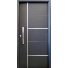 Puerta Nexo , Linea Deluxe Style  5 Tableros Con Detalles Aluminio, De 90cmt Derecha Cerradura Europerfil